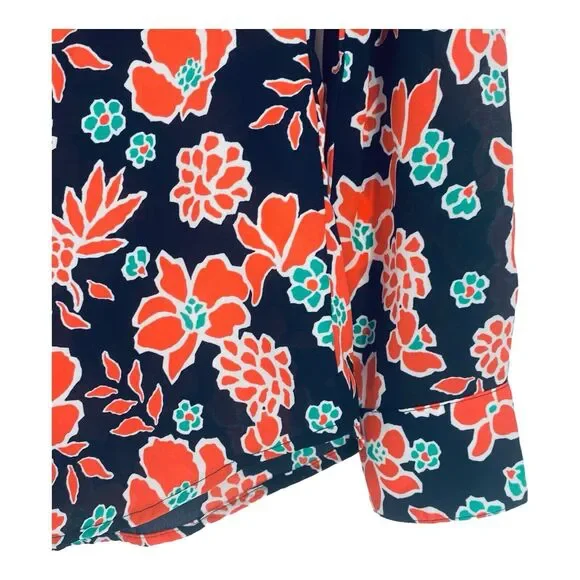 Banana Republic Classic Fit‎ Floral Coral Navy Blue Blouse Top Size Small - Picture 3 of 8
